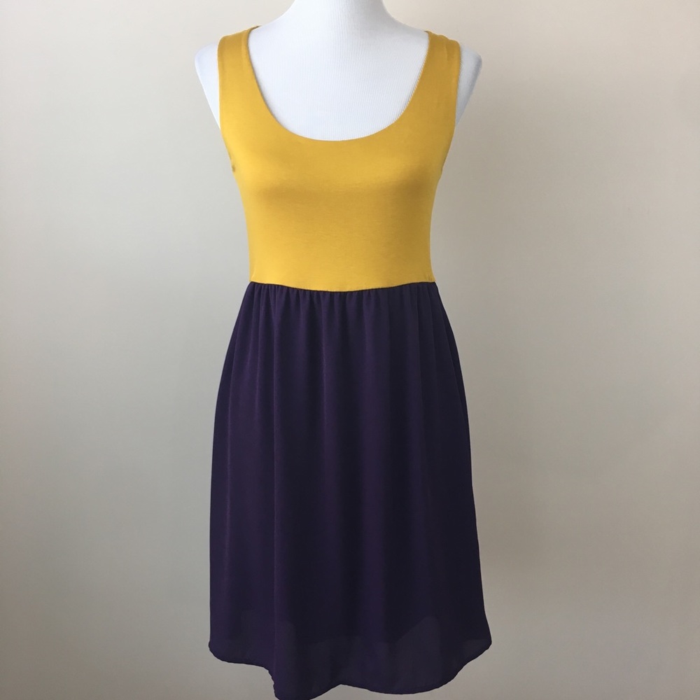 Coveted Clothing Gold & Purple Tank Dress M